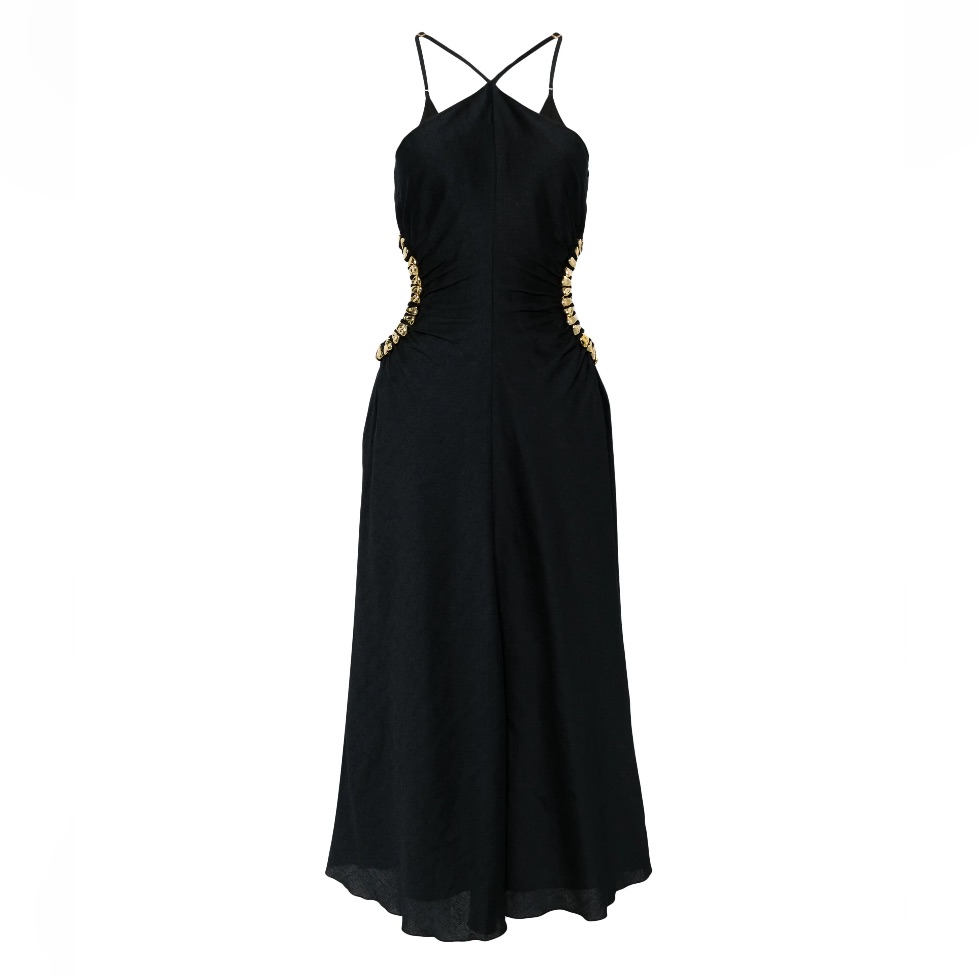 Cult Gaia Silvia Embellished Faille Cut-Out Midi-Dress In Black